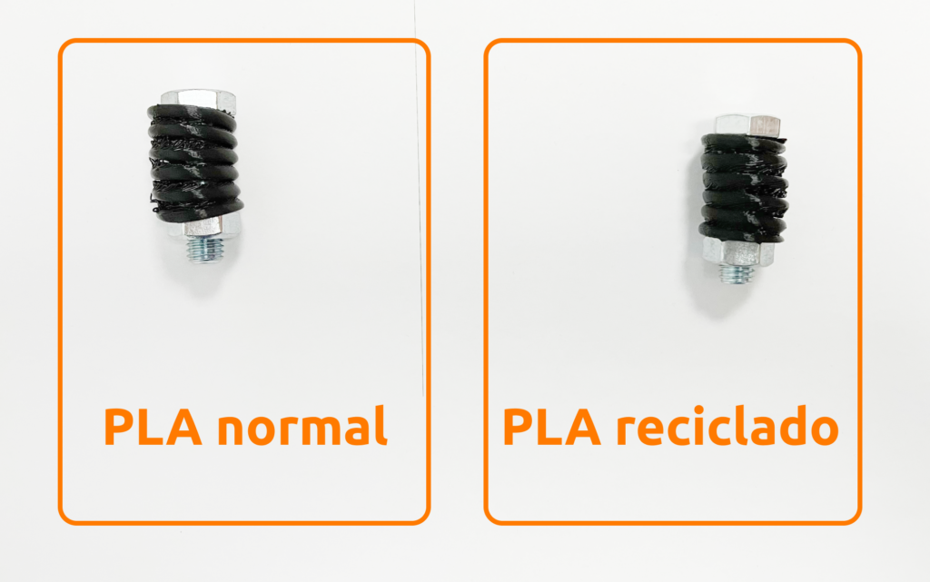 Comparación entre filamento PLA reciclado y normal para pruebas de resistencia en un tornillo