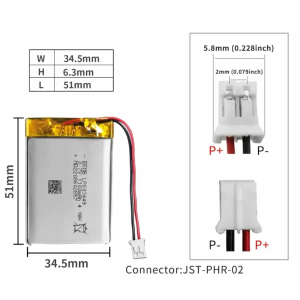 Batería LiPo 3.7V 1100mAh detalles