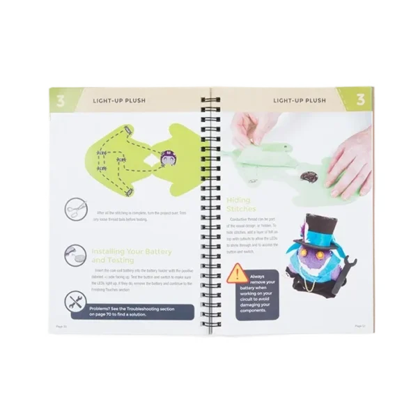 Manual de electrónica textil de LilyPad abierto por el proyecto de peluche luminoso