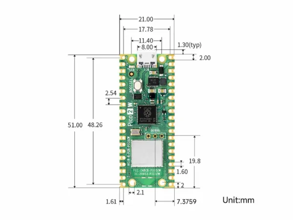 Raspberry Pi Pico 2 W dimensiones Raspberry Pi Pico 2 W dimensiones